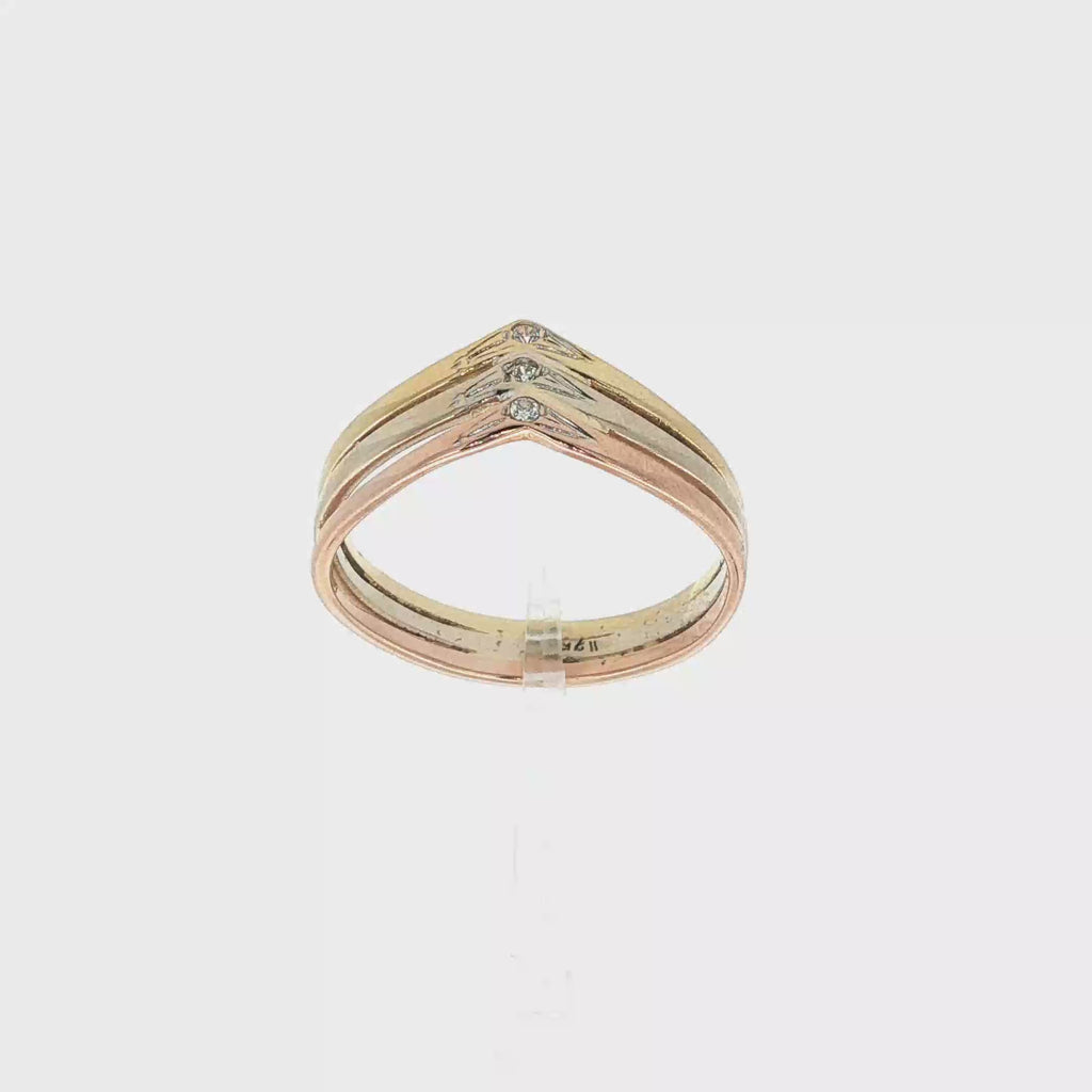 ANILLO TRIO PICO TRICOLOR CON CIRCONITAS