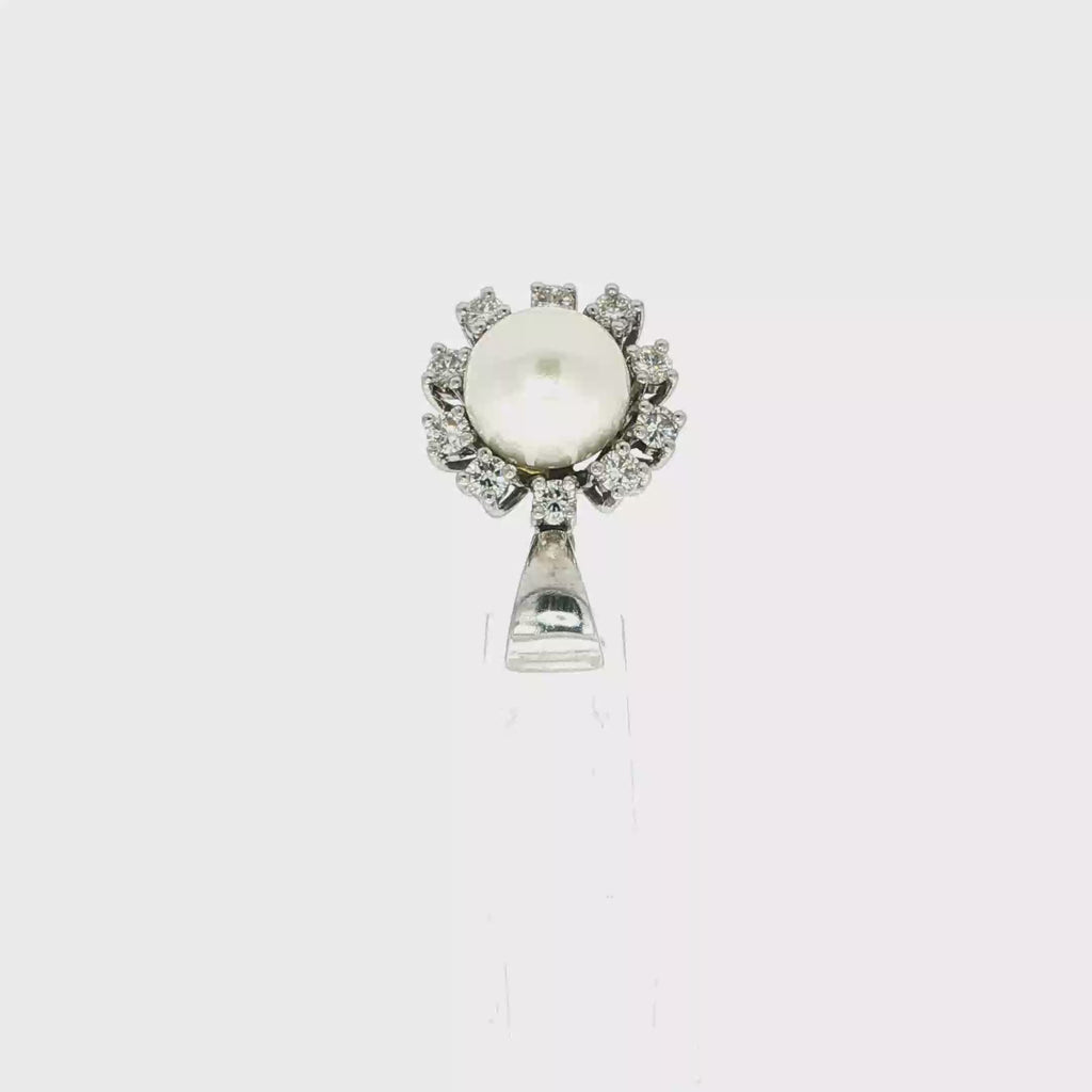 CONJUNTO ORO BLANCO CON PERLA Y BRILLANTES